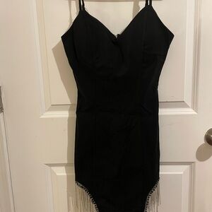 Haute Monde Black Mini Dress with Fringe